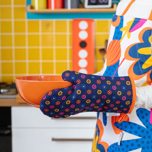 KITCHEN TEXTILES SET - Colourful apron, oven glove and tea towel set