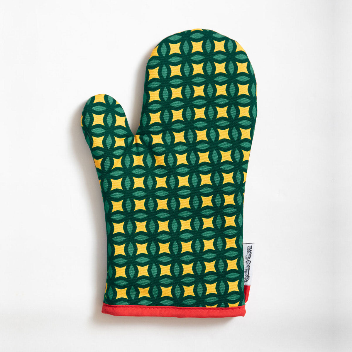 ARALIA LEAVES - Colourful single oven glove with geometric stars pattern