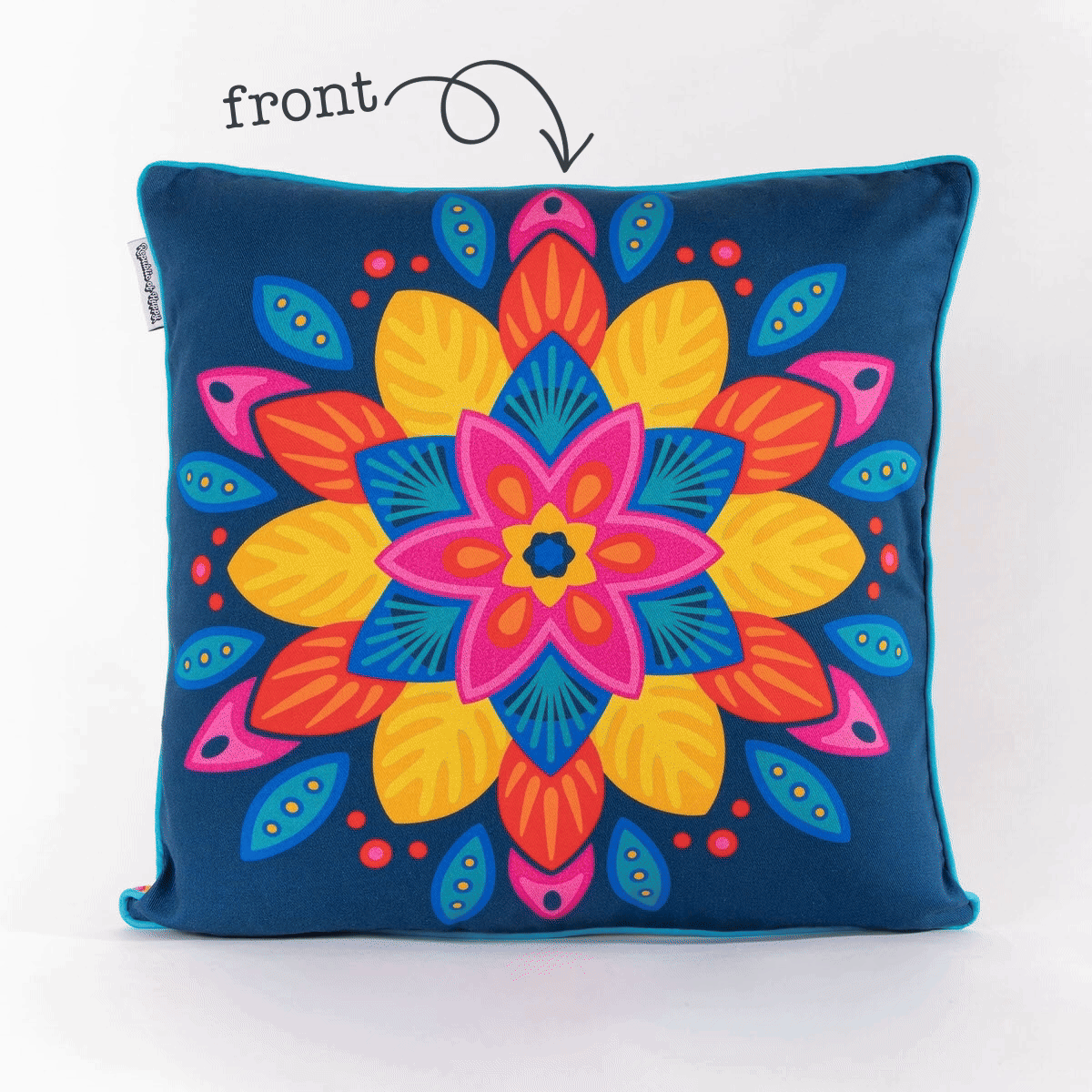 BLUE FLORAL MANDALA - Bright and colourful double-sided cushion cover