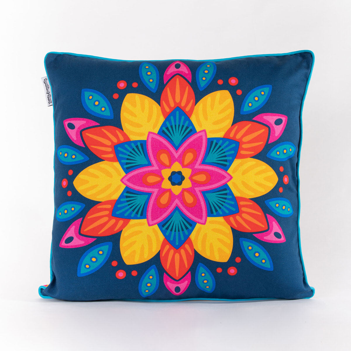 BLUE FLORAL MANDALA - Bright and colourful double-sided cushion cover