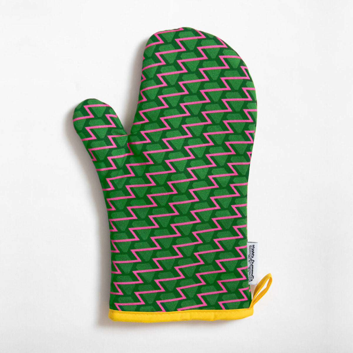 TROPICAL LEAVES - Colourful single oven glove with zigzag pattern