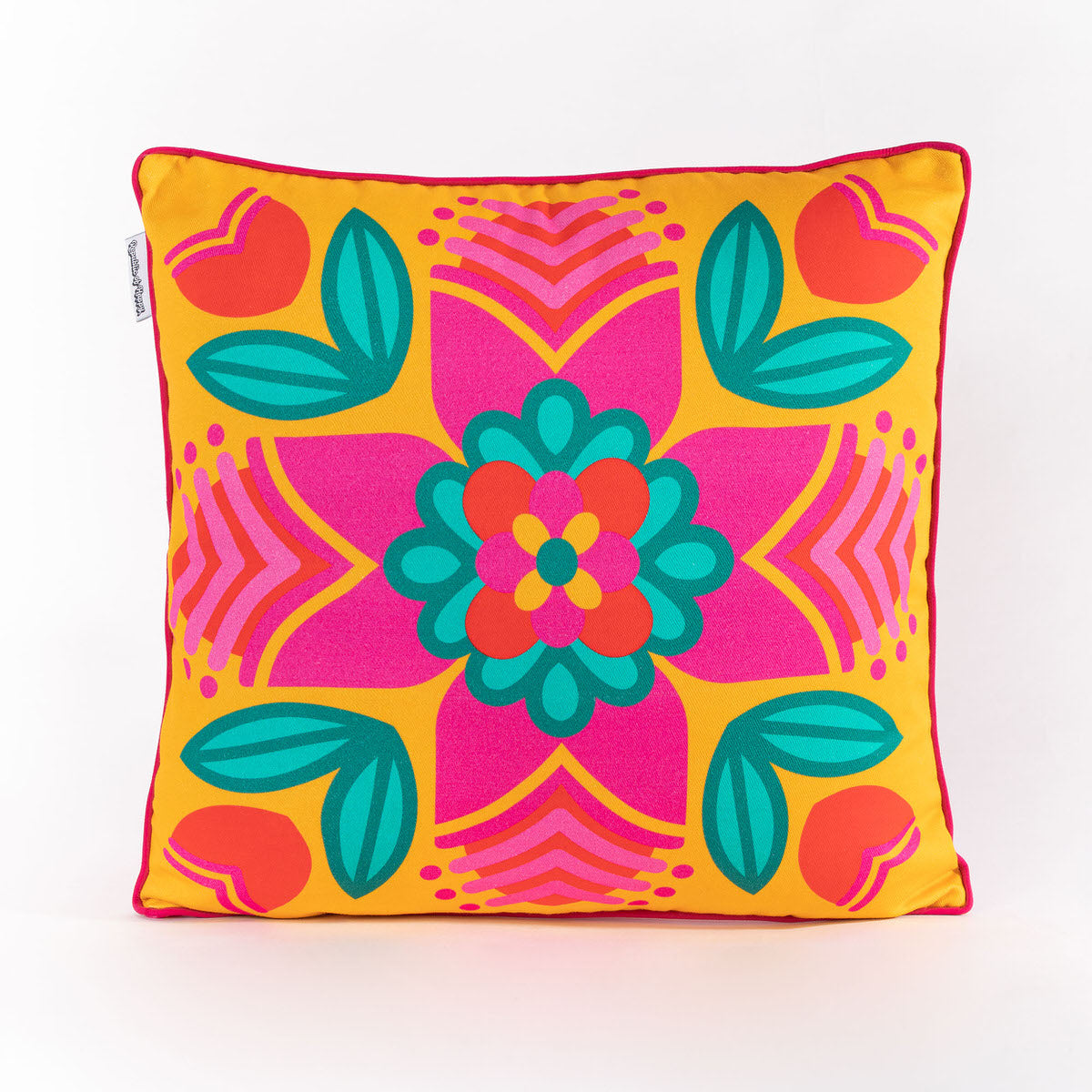 YELLOW FLORAL MANDALA - Bright and colourful double-sided cushion cover