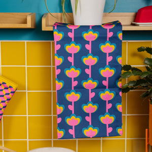 VERTICAL FLOWERS - Bright and colourful cotton tea towel