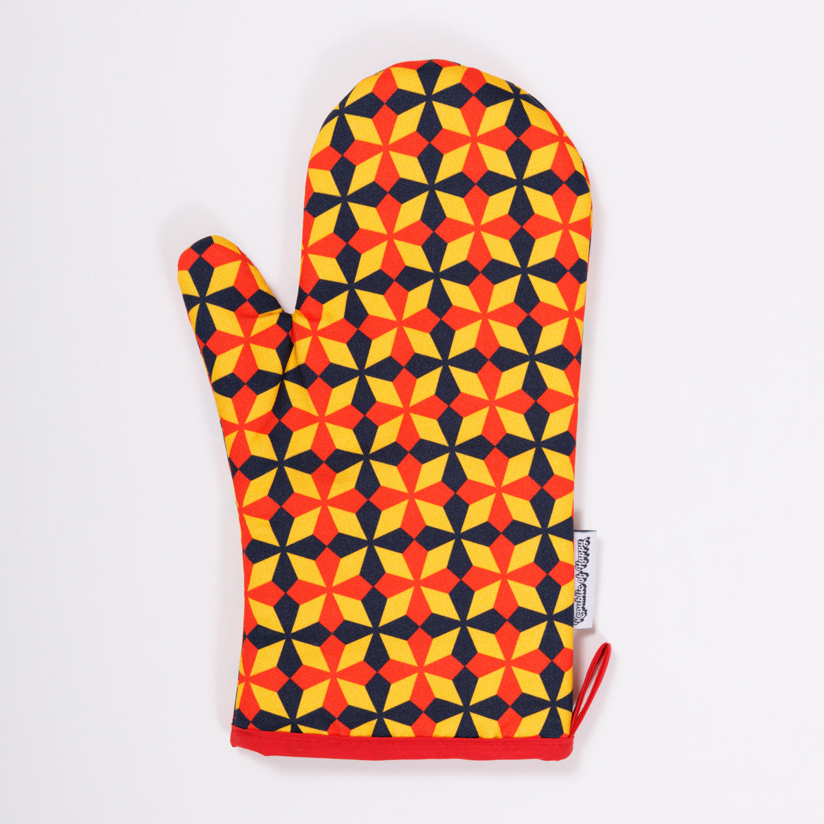 OVERSIZED FLOWERS - Colourful single oven glove with geometric pattern