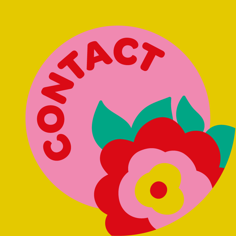 Republic of Happy colourful Contact button with a graphic bright flower